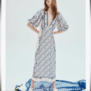 Alemais Blue and White Midi Dress